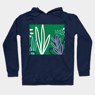 Abstract Botanical Green and Navy Print Hoodie